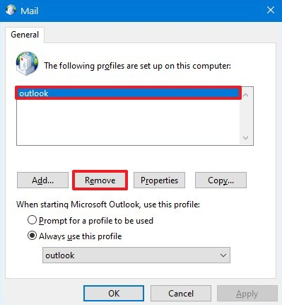 Outlook 2016 odstrániť profil