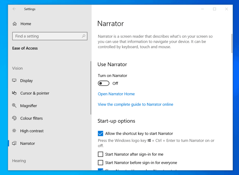 Ako vypnúť Moderátora v systéme Windows 10 z Nastavenia