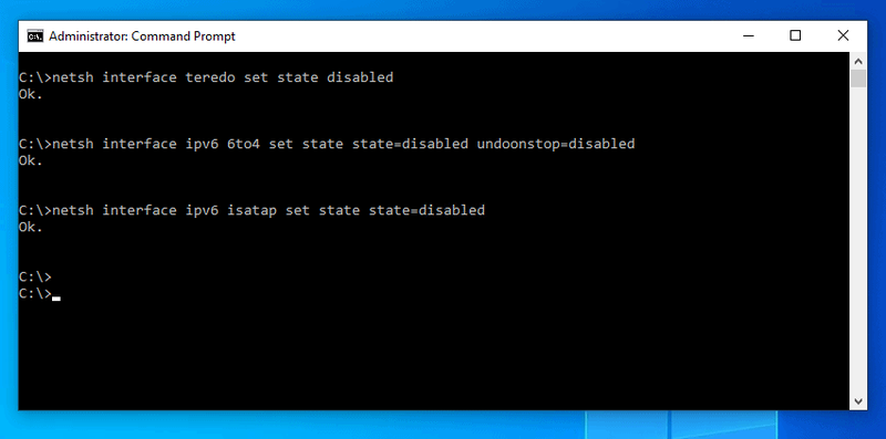   Deshabilite IPv6 en Windows 10 con el comando Netsh
