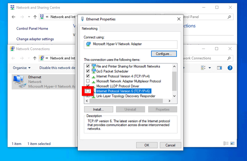   Deshabilite IPv6 en Windows 10 en la configuración de red