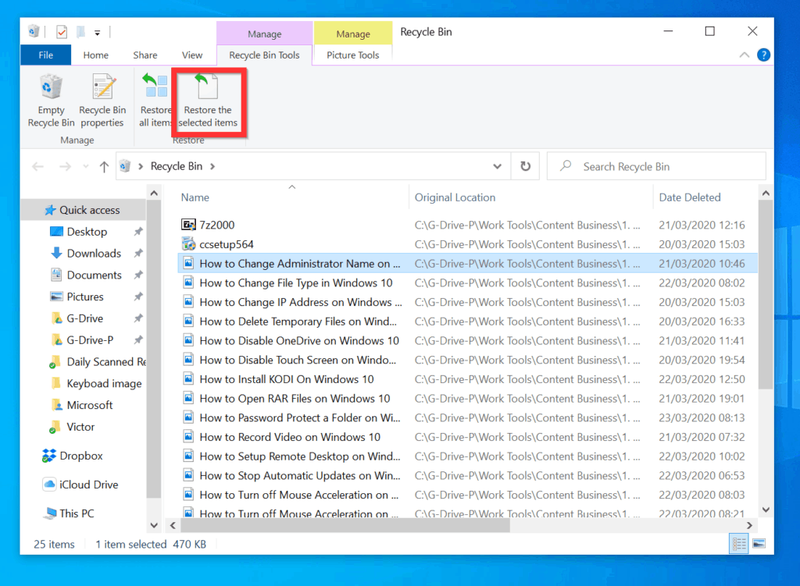 كيفية استرداد الملفات المحذوفة على نظام التشغيل Windows 10 من سلة المحذوفات