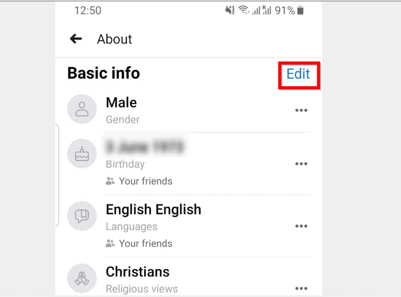 Kā mainīt vecumu pakalpojumā Facebook, izmantojot Facebook lietotni