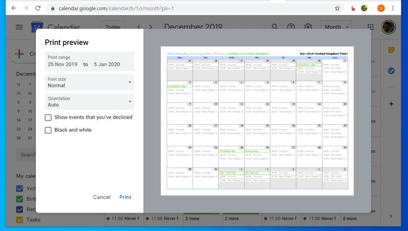 Com imprimir Google Calendar en paper