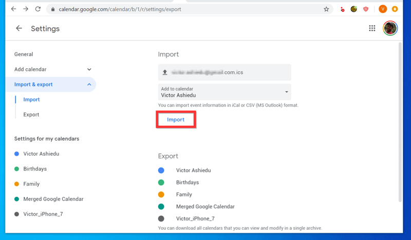 Fusionner les calendriers Google Étape 3 : Importer les calendriers exportés