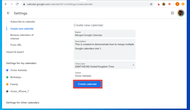 Fusionner Google Agendas Étape 2 : Créer un nouvel agenda (facultatif)