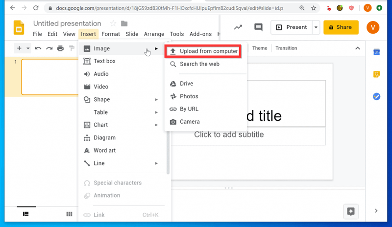 Ako vložiť GIF do Prezentácií Google z počítača - Nahrať z počítača