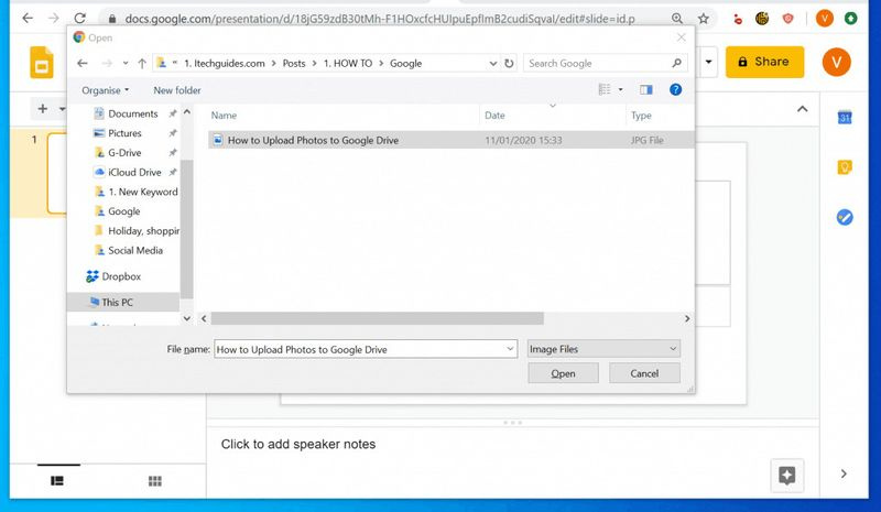 Ako vložiť GIF do Prezentácií Google z počítača - Nahrať z počítača