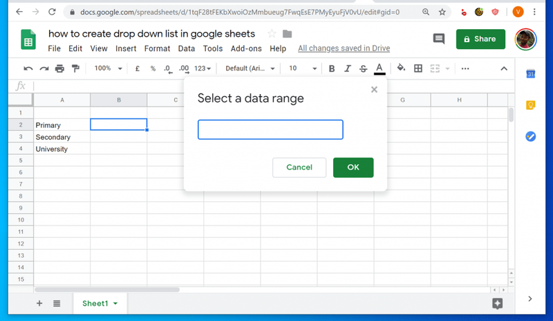 Hur man skapar en rullgardinslista i Google Sheets från en PC
