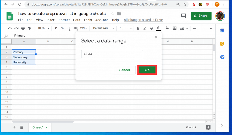 Hur man skapar en rullgardinslista i Google Sheets från en PC