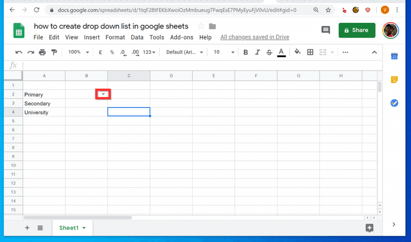 Hur man skapar en rullgardinslista i Google Sheets från en PC