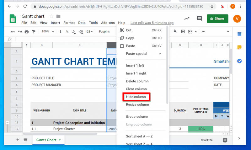 Comment masquer des colonnes dans Google Sheets à partir d'un PC
