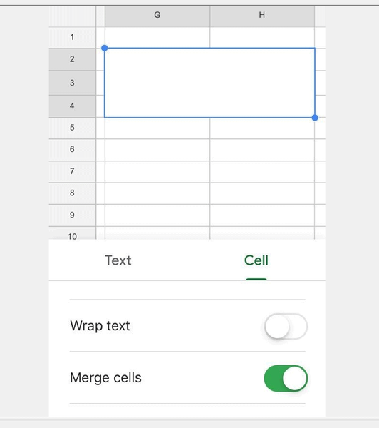 Com combinar cel·les a Google Sheets des de l'aplicació iPhone/iPad