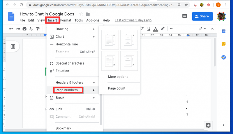 Comment ajouter des numéros de page dans Google Docs à partir d'un PC