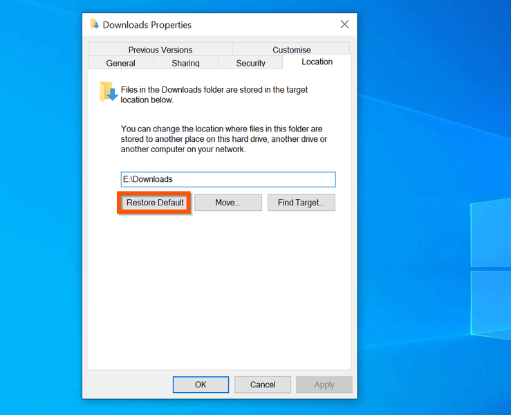 changer l'emplacement de téléchargement Windows 10 à l'emplacement par défaut