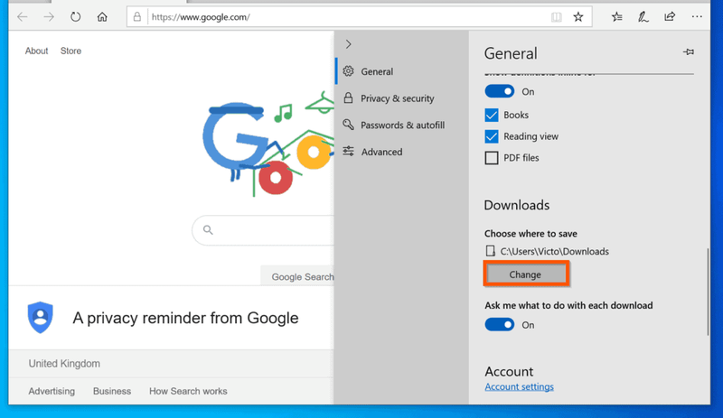 Comment changer l'emplacement de téléchargement pour Microsoft Edge