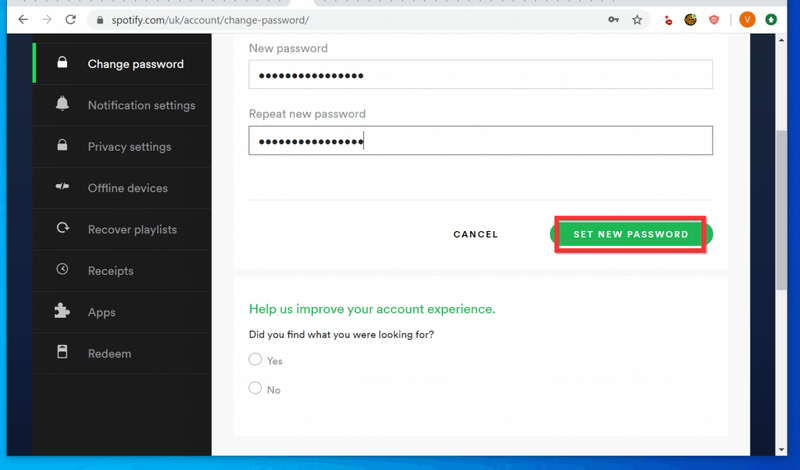 Avant de dissocier Spotify de Facebook, modifiez le mot de passe Spotify