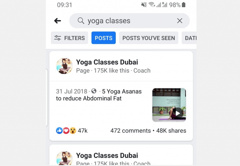 Com cercar publicacions de Facebook des de l'aplicació