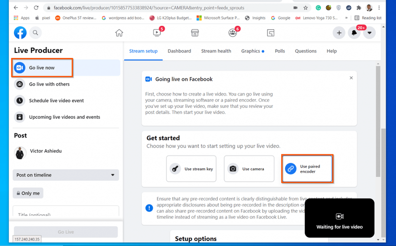 Cum să intrați în direct pe Facebook cu codificatorul asociat