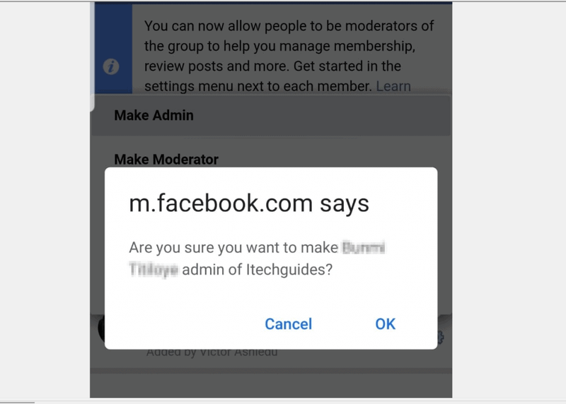 Hur man lägger till admin i Facebook-gruppen från en smartphone-webbläsare