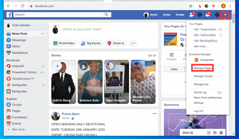 Kaip ištrinti puslapį „Facebook“ iš kompiuterio