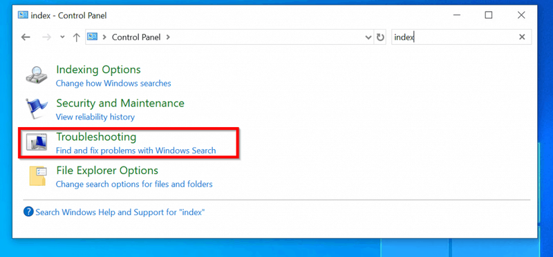 خطوات إصلاح Windows 10 Search Not working - الطريقة 2: استخدام مستكشف أخطاء الفهرسة ومصلحها
