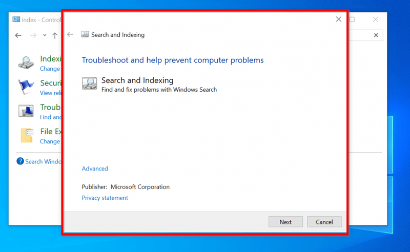 بحث windows 10