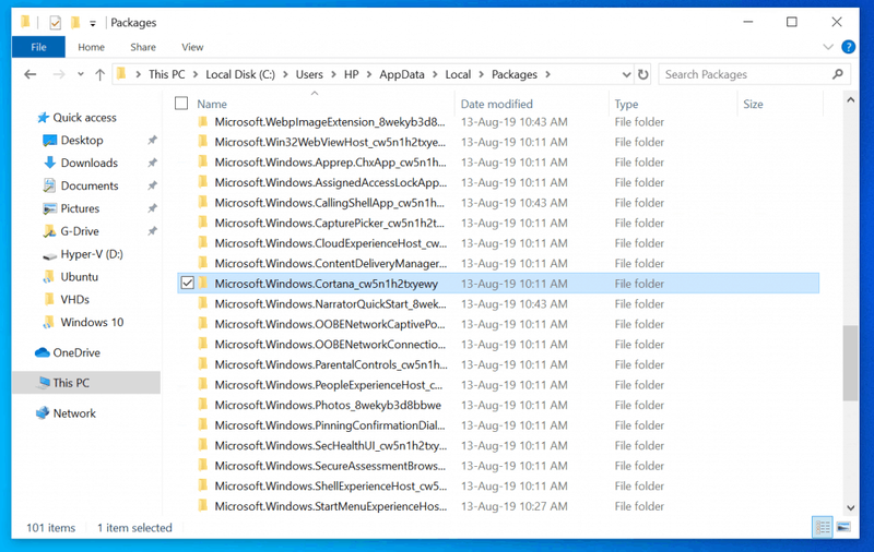 بحث windows 10 - حذف بيانات Cortana من AppData