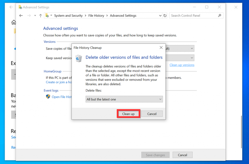 Kaip ištrinti atsargines kopijas „Windows 10“ naudojant failų istorijos atsarginę kopiją