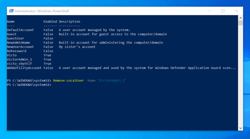 Ako odstrániť účet správcu pomocou PowerShell