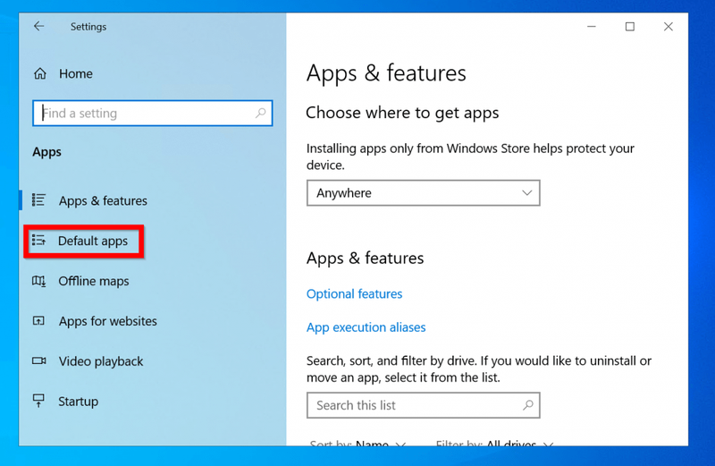 Establiu els programes predeterminats a Windows 10 des de la configuració d'aplicacions predeterminades