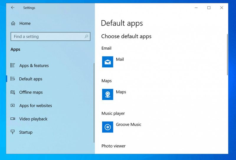 Establiu els programes predeterminats a Windows 10 des de la configuració d'aplicacions predeterminades