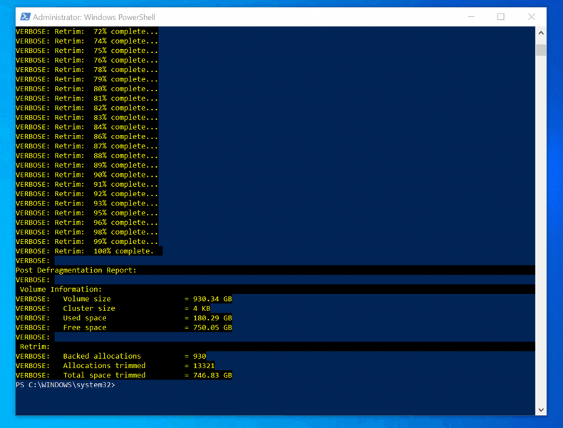 Come deframmentare Windows 10 con PowerShell