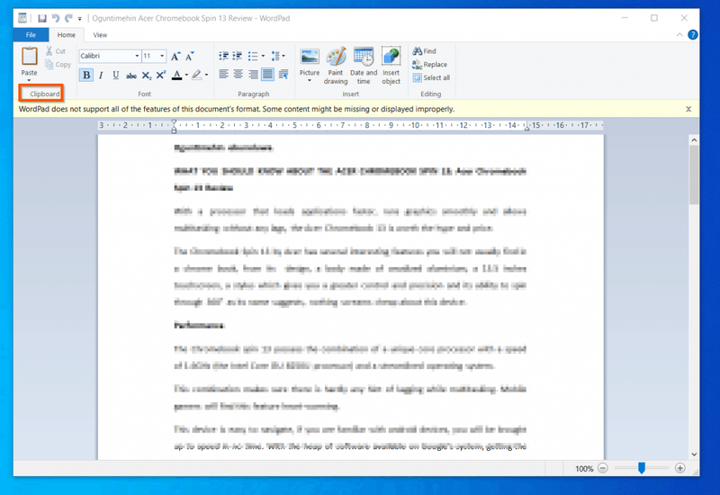 Ako prilepiť alebo prilepiť špeciálne v programe WordPad