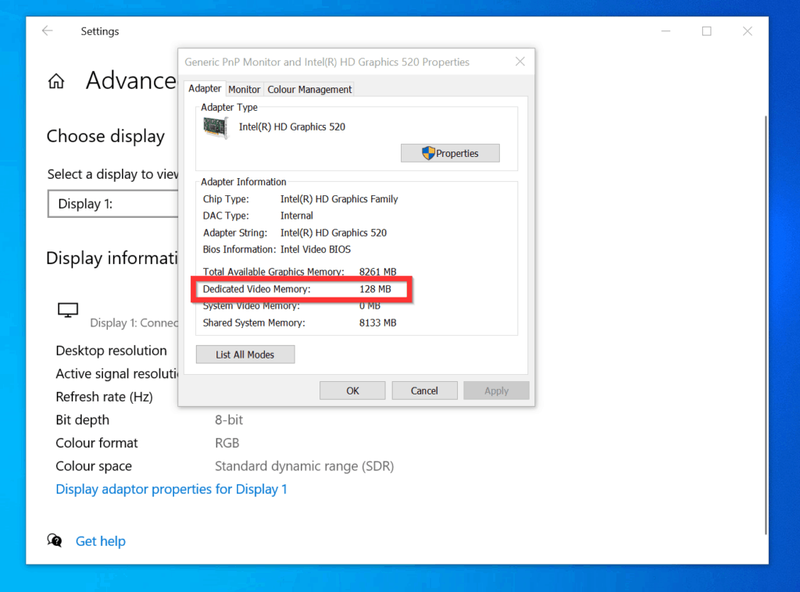 Com comprovar la VRAM a Windows 10 des de la configuració de Windows